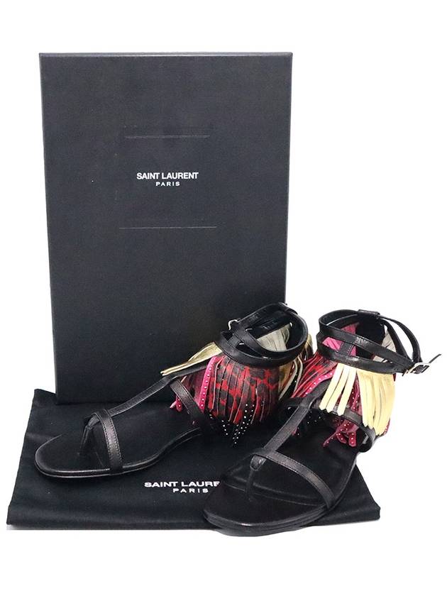 Women s Saint Laurent Black Leather Double Strap Leopard Tassel Flat Sandals 37 gt Gangbuk used luxury goods - SAINT LAURENT - BALAAN 3