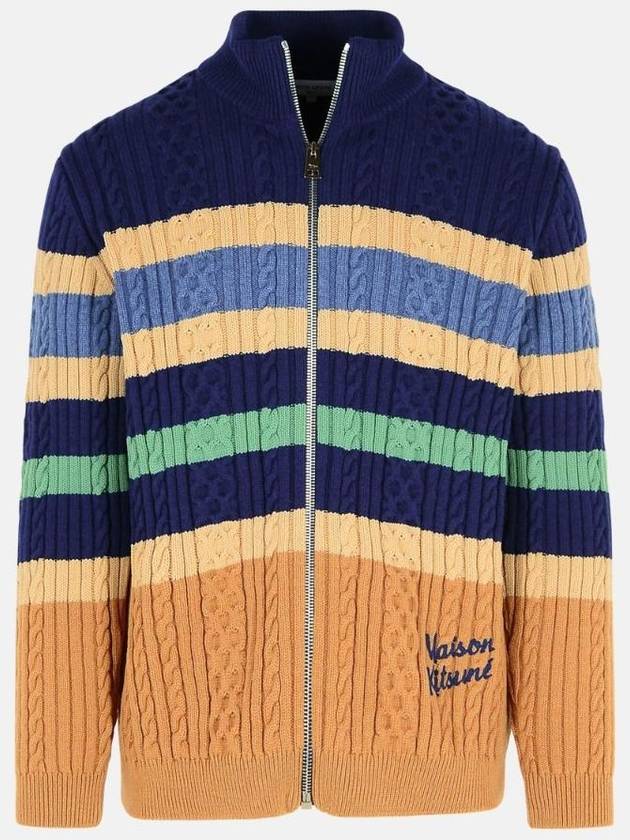 Striped Cable Zipper Cardigan - MAISON KITSUNE - BALAAN 1