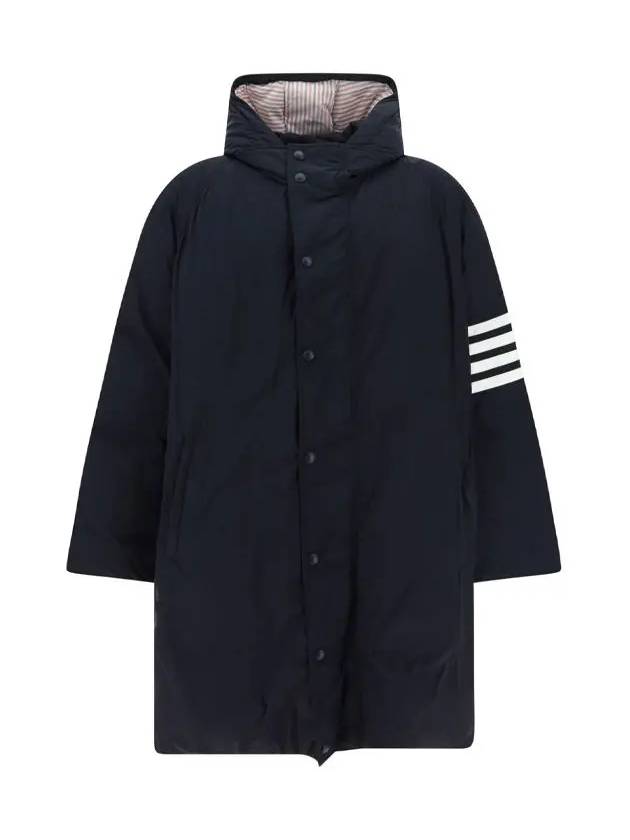 Men's 4 Bar Poly Twill Hooded Parka Navy - THOM BROWNE - BALAAN 3