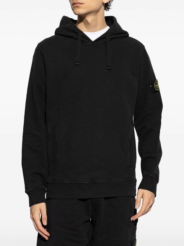 Wappen Patch Brushed Cotton Fleece Hoodie Black - STONE ISLAND - BALAAN 8