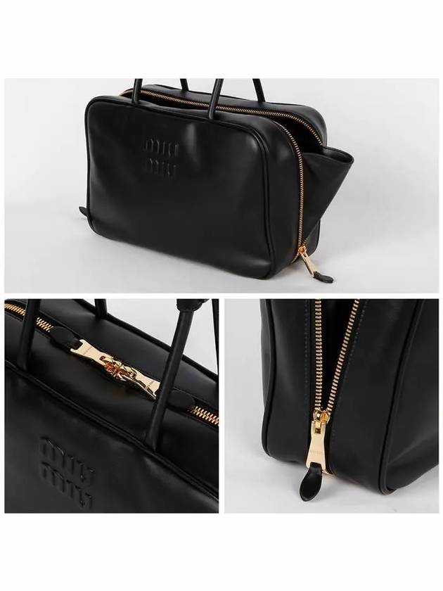 Beau Embossed Logo Leather Tote Bag Black - MIU MIU - BALAAN 8