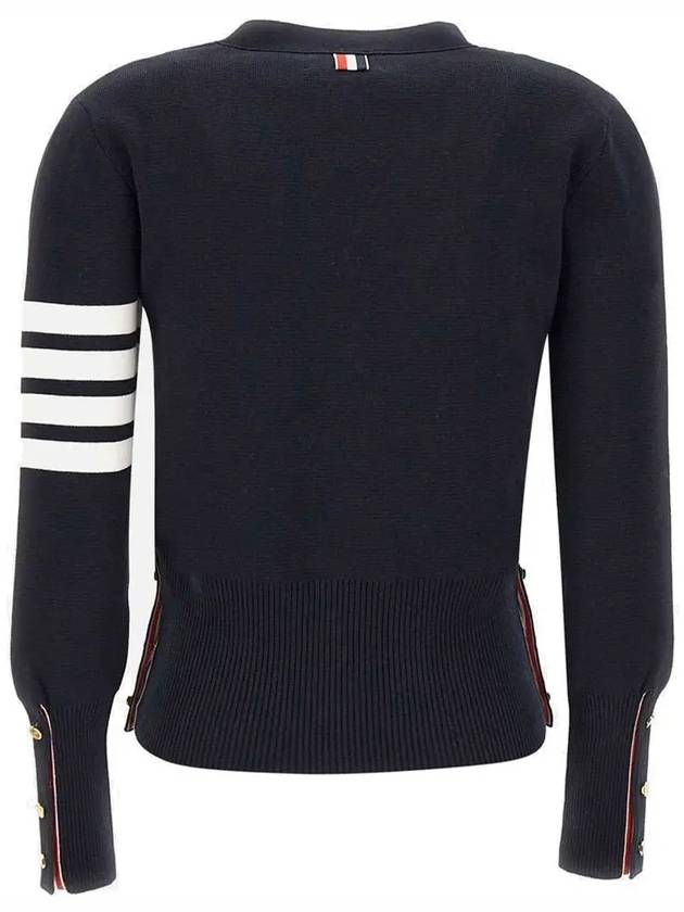 Milano Stitch 4 Bar Classic V Neck Fine Merino Wool Cardigan Navy - THOM BROWNE - BALAAN 4