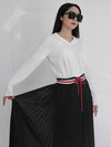 Red String Belted Pleated Long Dress White Black - PRETONE - BALAAN 5