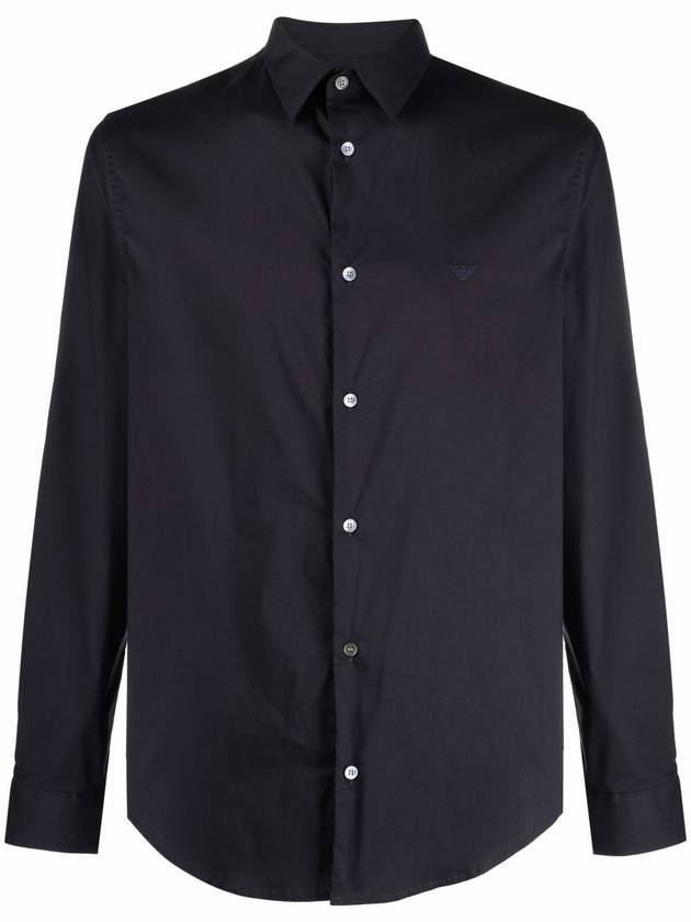 Men's Logo Embroidered Long Sleeve Shirt Navy - EMPORIO ARMANI - BALAAN 2