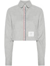 Women s Striped Cotton Crop Long Sleeve Shirt Gray - THOM BROWNE - BALAAN 1