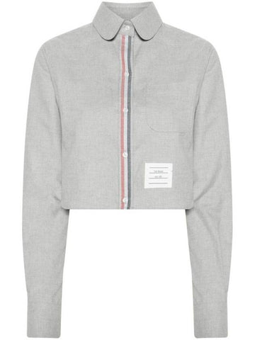 Women s Striped Cotton Crop Long Sleeve Shirt Gray - THOM BROWNE - BALAAN 1