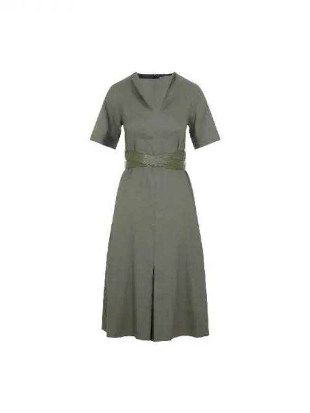 Khaki belt drape linen cotton dress 271683 - LOEWE - BALAAN 1