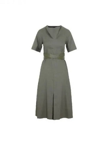 Khaki belt drape linen cotton dress 271683 - LOEWE - BALAAN 1