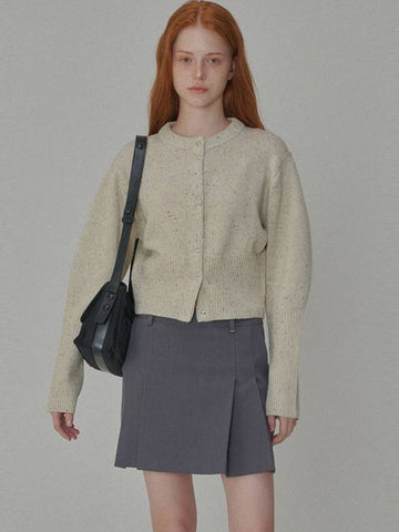 Round neck wool crop knit cardigan Cream - OPENING SUNSHINE - BALAAN 1