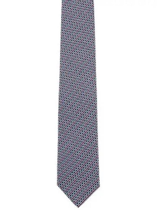 Men's Gancini Logo Silk Tie Navy - SALVATORE FERRAGAMO - BALAAN 2