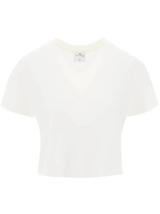 Embroidered Logo V-neck Short Sleeve T-shirt White - COURREGES - BALAAN 2