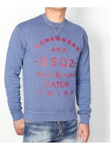 Dsquared Men Somewear Printing Vintage Washing Sweatshirt 74GU0026 Blue - DSQUARED2 - BALAAN 1