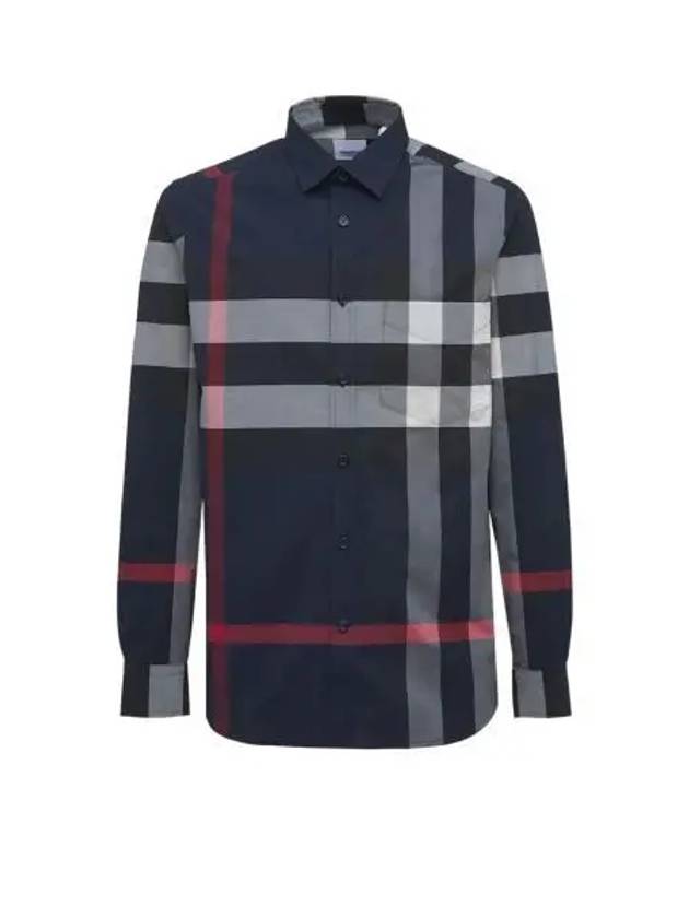 Check Motif Cotton Long Sleeve Shirt Navy - BURBERRY - BALAAN 2