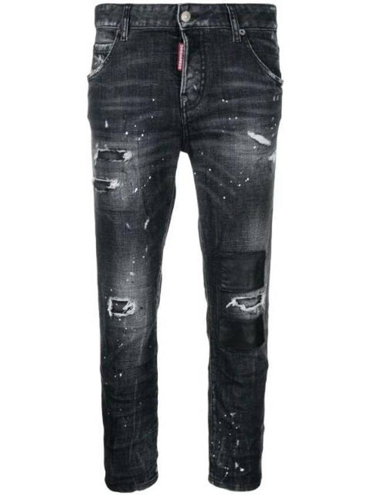 Cool Girl Crop Paint Splatter Jeans Black - DSQUARED2 - BALAAN.