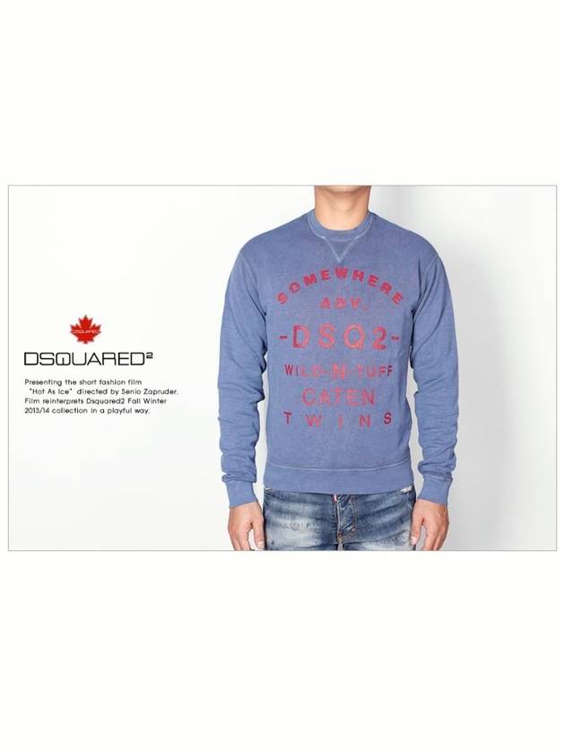 Dsquared Men Somewear Printing Vintage Washing Sweatshirt 74GU0026 Blue - DSQUARED2 - BALAAN 5