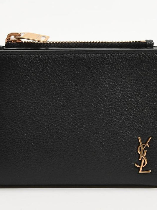 Grain Leather Mini Monogram Zipper Half Wallet Black - SAINT LAURENT - BALAAN 2