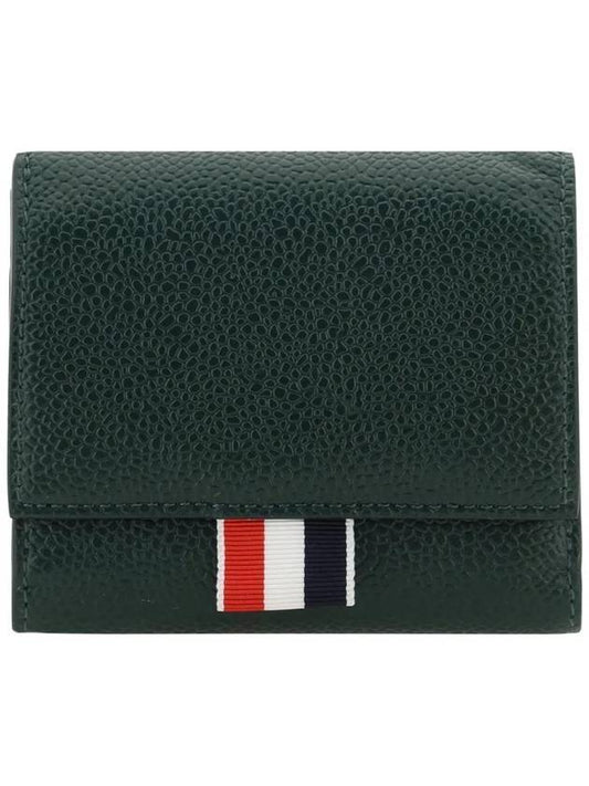 RWB Stripe Pebble Leather Tri-fold Half Wallet Dark Green - THOM BROWNE - BALAAN 1