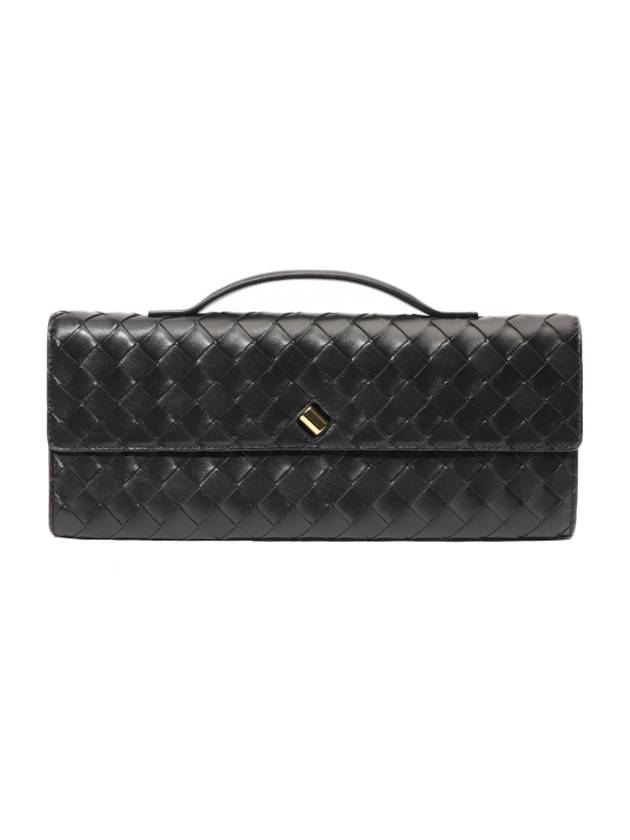 Andiamo Intrecciato Leather Clutch Bag Black - BOTTEGA VENETA - BALAAN 1