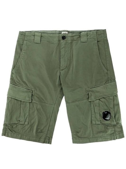 Men's Stretch Satin Lens Cargo Shorts Green - CP COMPANY - BALAAN.