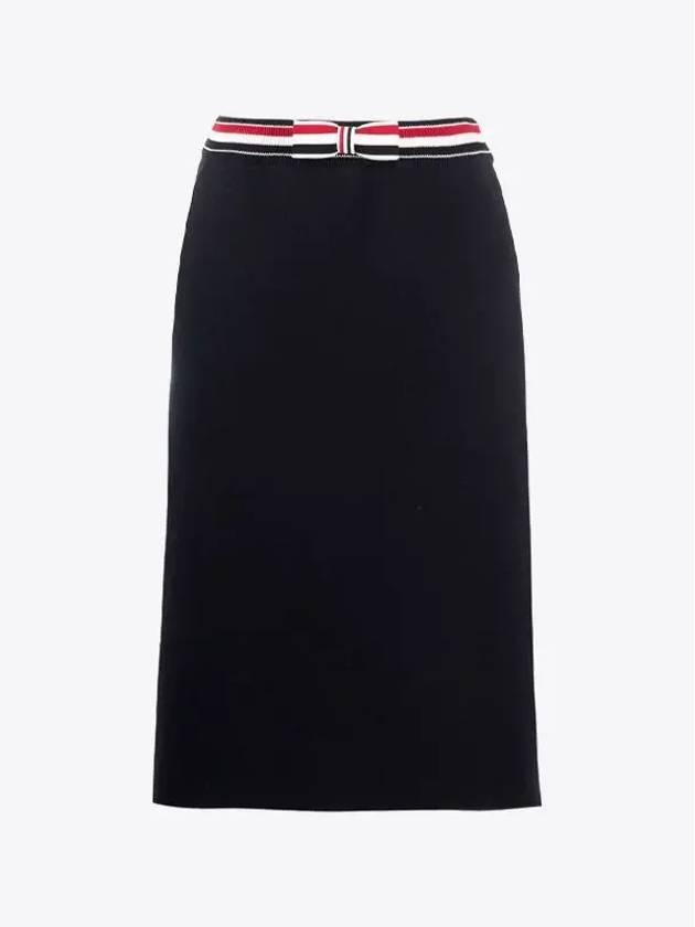 Women's Double Face Cotton Bow A-Line Skirt Navy - THOM BROWNE - BALAAN 2