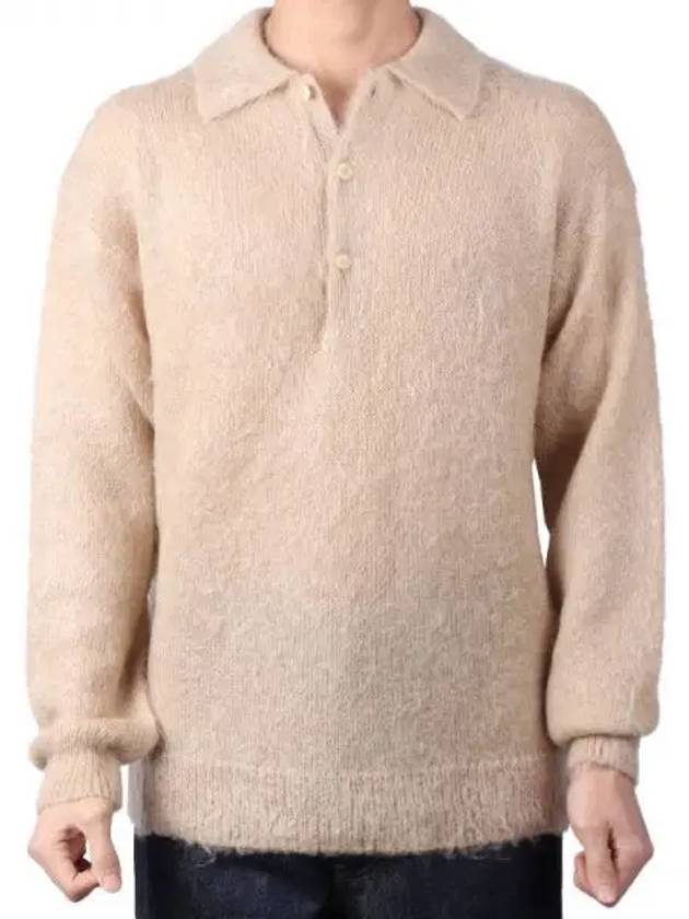 Men s Brushed Super Kid Mohair Knit Polo Beige A23AP03KM 270526 1120154 - AURALEE - BALAAN 1