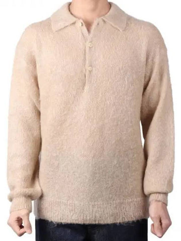 Men s Brushed Super Kid Mohair Knit Polo Beige A23AP03KM 270526 1120154 - AURALEE - BALAAN 1