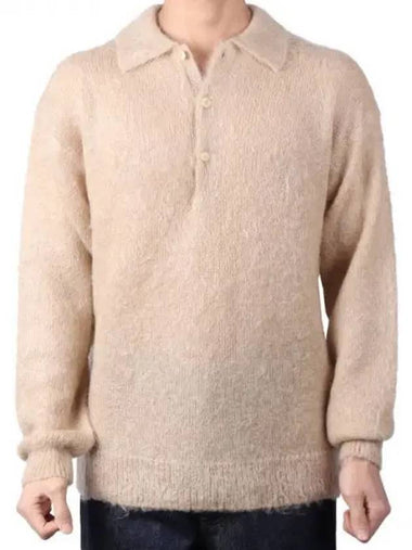 Men s Brushed Super Kid Mohair Knit Polo Beige A23AP03KM 270526 1120154 - AURALEE - BALAAN 1