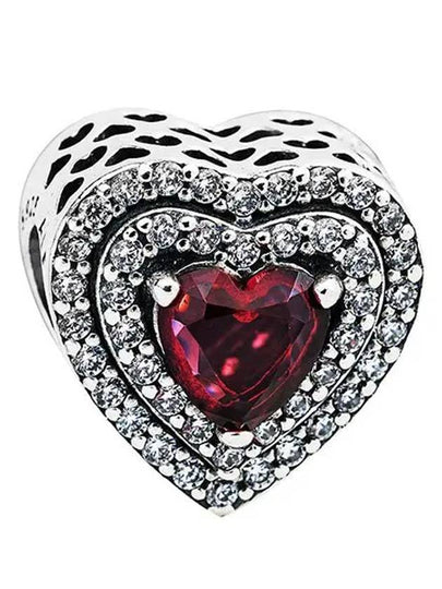 Sparkling Levelled Heart Bracelet Charm Silver Red - PANDORA - BALAAN 2