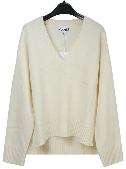 Embroidered Logo Knit Top Cream - GANNI - BALAAN 2