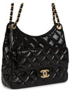 Hobo Handbag Shiny Crumpled Calfskin Gold Black - CHANEL - BALAAN 5