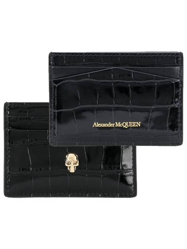 Skull Crocodile Leather Card Wallet Black - ALEXANDER MCQUEEN - BALAAN 2