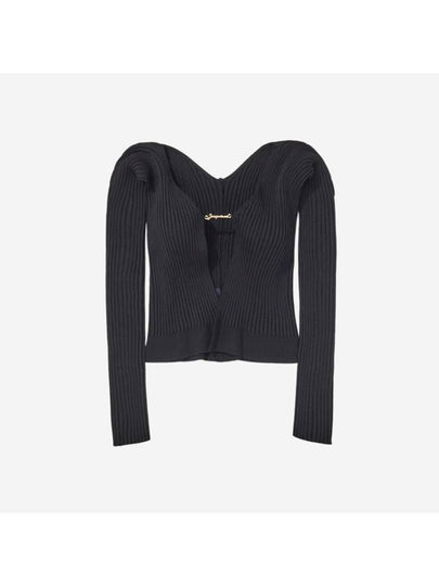 La Maille Pralu Longue Micro Charm Logo Cardigan Black - JACQUEMUS - BALAAN 2