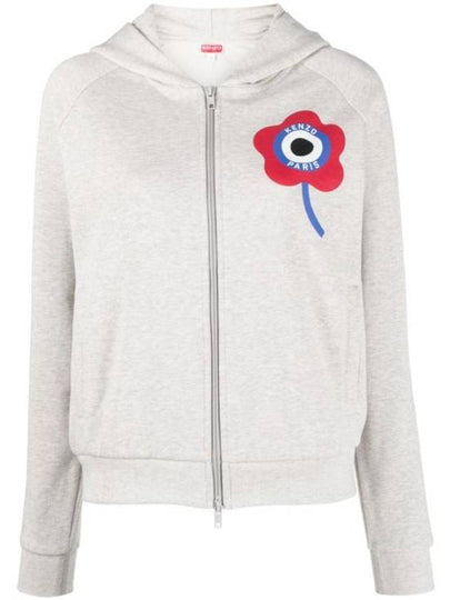 Women's Target Flower Cotton Zip-Up Hoodie Grey - KENZO - BALAAN 2