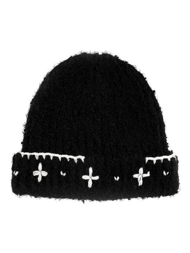 Flower Hand Stitched Beanie Black - RUBATI - BALAAN 1