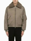 Boxy Shearling Collar Bomber Jacket Taupe - AMI - BALAAN 2