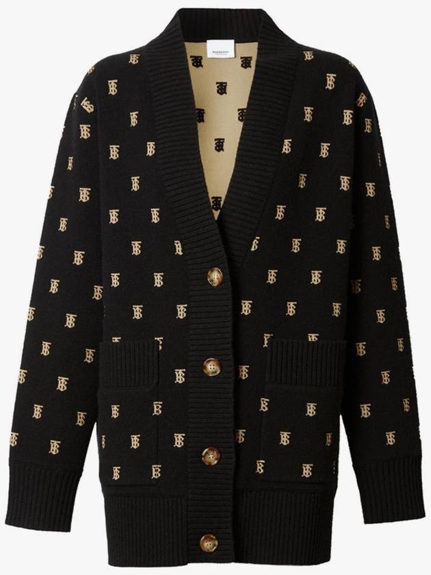 Monogram Wool Cashmere Blend Cardigan Black - BURBERRY - BALAAN 2