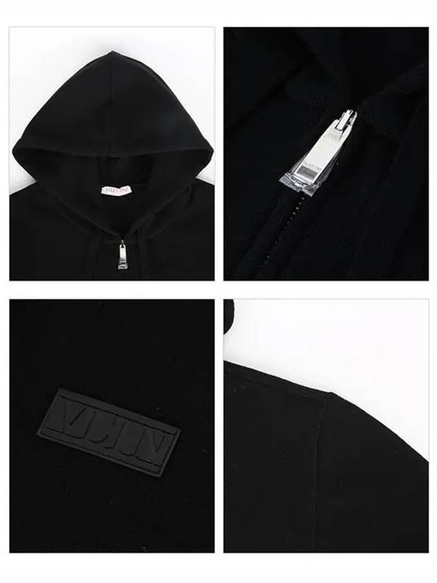 VLTN Logo Patch Cashmere Zip-up Hoodie Black - VALENTINO - BALAAN 5