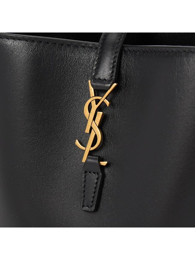 Le 37 Signature YSL Logo Shiny Leather Mini Bucket Bag Black - SAINT LAURENT - BALAAN 8