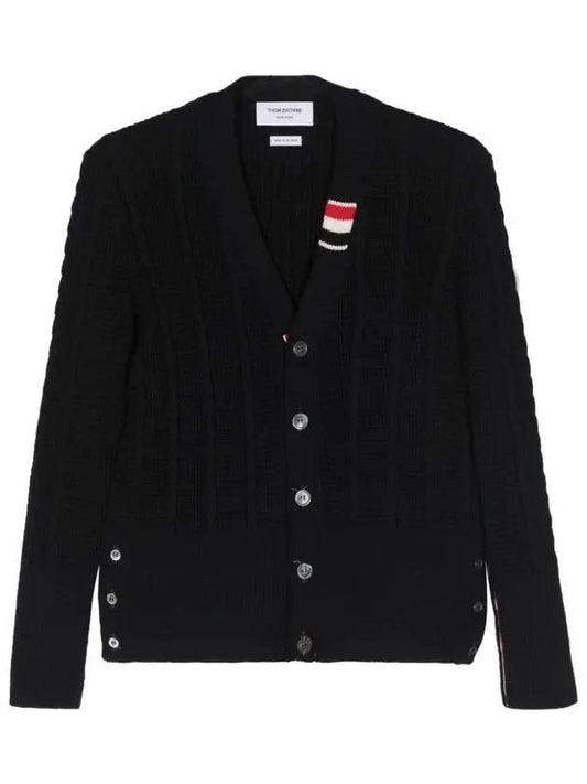 Thom Browne Cable Stitch Relaxed Pullover Merino Wool Vneck Cardigan Navy Jacket MKC513A Y1024 415 - STONE ISLAND - BALAAN 1