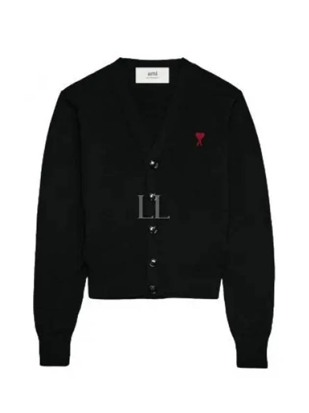 Red Heart Logo Merino Wool Cardigan Black - AMI - BALAAN 2