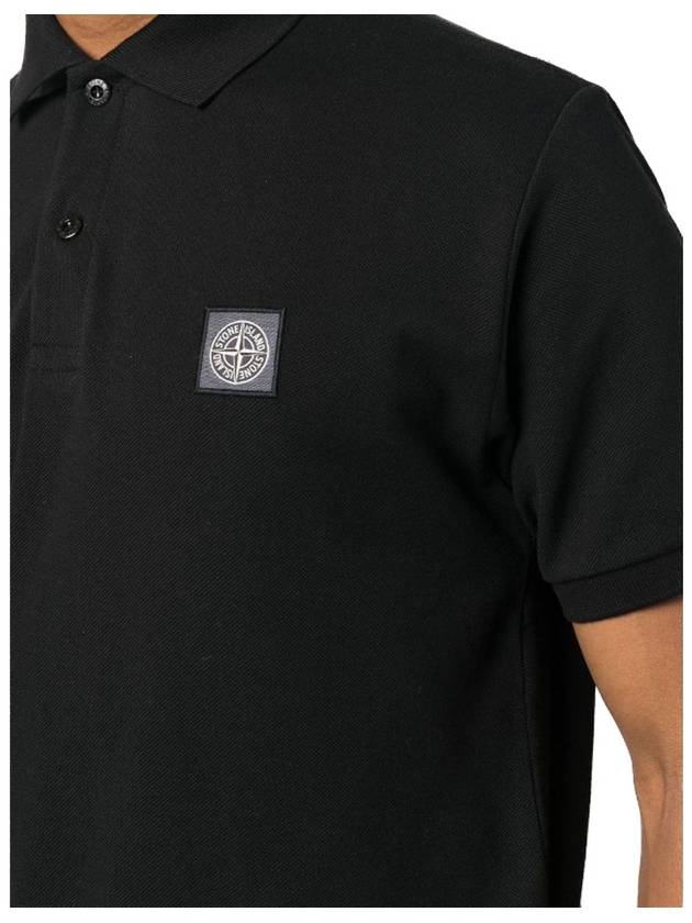 Pique Stretch Cotton Short Sleeve Polo Shirt Black - STONE ISLAND - BALAAN 6