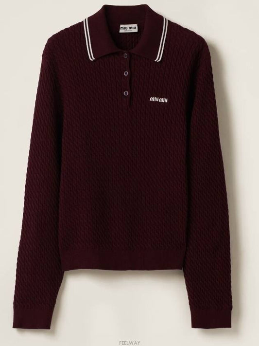 Cable Knit Polo Shirt Red - MIU MIU - BALAAN 1