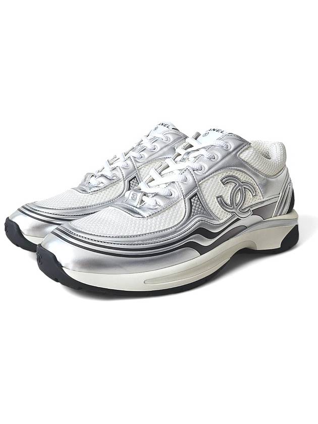 Fabric Laminated Low Top Sneakers Silver - CHANEL - BALAAN 5