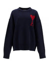 Big Heart Logo Wool Knit Top Navy - AMI - BALAAN 2