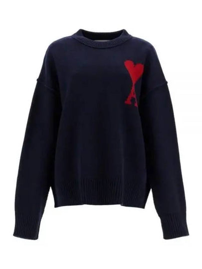 Big Heart Logo Wool Knit Top Navy - AMI - BALAAN 2