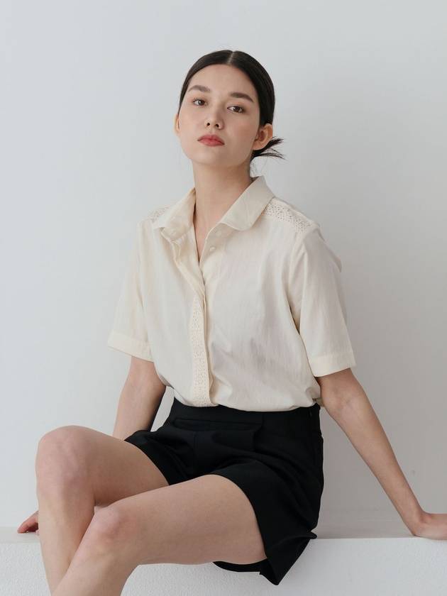 Mona Lace Line Shirt Ivory - YOUNESS - BALAAN 1