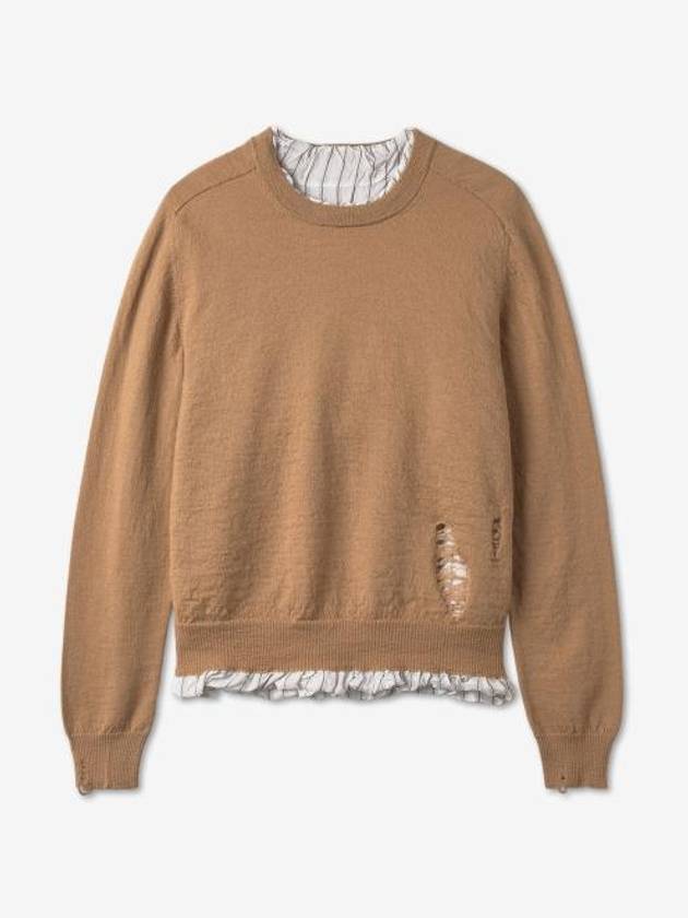 Distressed Layered Wool Knit Top Camel - MAISON MARGIELA - BALAAN 2