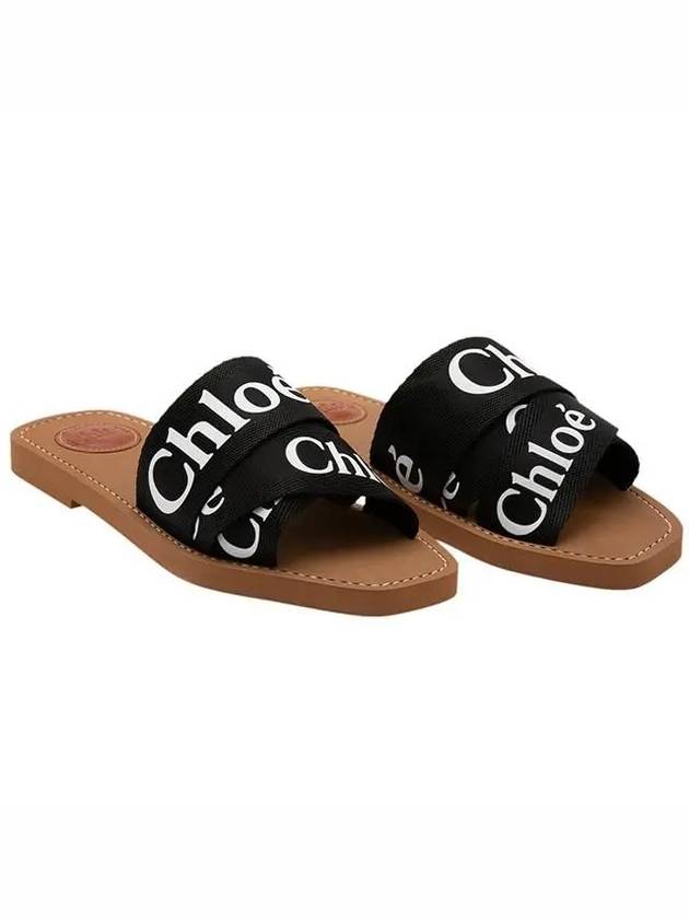 Woody Logo Flat Mule Slippers Black - CHLOE - BALAAN 2