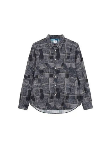 PS tailored fit patterned shirt dark gray 270872 - PAUL SMITH - BALAAN 1