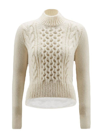 Women's Belted Wool Knit Top Offwhite - MONCLER - BALAAN.